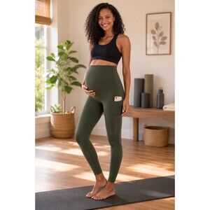 Army Green Maternity Leggings Over The Belly Pregnancy Yoga Pants Buttery Soft M